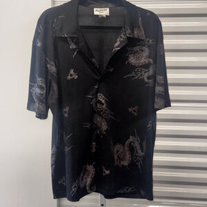 Plastix Button Down Shirt Dragon Print Black Size Large